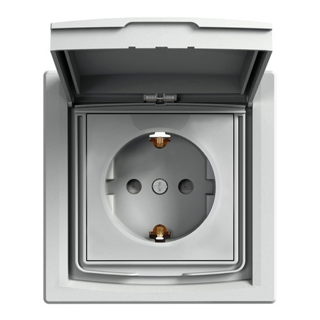 Steckdose SCHUKO IP44 einfach mit Rahmen, Aluminium Schneider Asfora EPH3100361/SCH